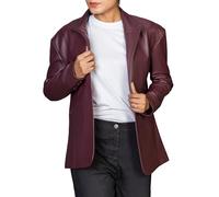Jild Oversized Lambskin Leather Blazer Women - Business Casual Coat Plus Size Leather Jacket Women, Burgundy, M