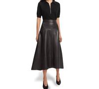 Jild Real Lambskin Leather Skirts for Women High Waist Classical Mid Length Going Out Skirt with Stylish Patchwork, Black, M