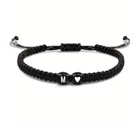 jileijar Heart Initial Bracelets for Women Men Teen Girls A-Z 26 Letters Initial Charms Adjustable Black Rope Braided Bracelets Jewelry Gift