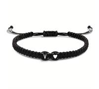 jileijar Heart Initial Bracelets for Women Men Teen Girls A-Z 26 Letters Initial Charms Adjustable Black Rope Braided Bracelets Jewelry Gift