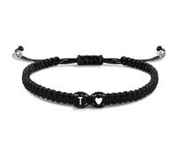 jileijar Heart Initial Bracelets for Women Men Teen Girls A-Z 26 Letters Initial Charms Adjustable Black Rope Braided Bracelets Jewelry Gift