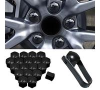JILEIOK 20 Pcs Wheel Nut Covers for V-W Transporter T5 T30 Caddy Passat B5, Plastic Hexagonal Tyre Nut Covers Cap with Removal Tool Set Antitheft Dust Protective Accessories,B/Black-B/19mm