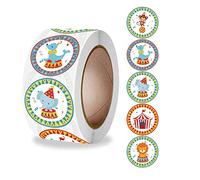 Jilibaba 500 PCS Birthday Stickers Adhesive Label Circus Stickers Roll for Kids Children Kindergarten Party DIY Gift Cards Present Package