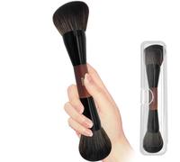 JILIER Double Ended Blush Powder Brush, Duo Bronzer Brush Highlighter, Foundation Contour Brush, for Liquid, Cream, Powder,Blending, Buffing -Premium Bristles, Natural Wood Handle makeup brushes