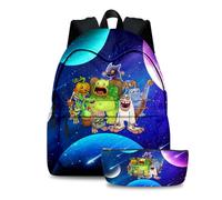 Jilijia 2Pcs My Singing Monsters Backpack Anime Game Cartoon Backpack School Bag Set with Pencil Case, Kids Bookbag for for Boys Girls Teens Fans Gifts