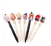 Jilijia 7 Pcs Anime Game Gel Pen Black Ink Aether/Kamisato Ayaka 0.5mm Cartoon Ballpoint Pen Push Action Unisex Pens School Supplies Fans Gift