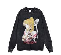 Jilijia Anime Death Note T Shirt Men's Old Vintage T-Shirt Misa Amane Cosplay Street Oversized Long Sleeve T-Shirt Summer Washed T-Shirt Top