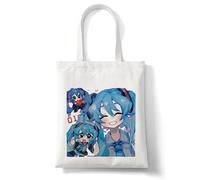 Jilijia Anime Miku Tote Bag Canvas Shoulder Bag for Girls Cartoon Character Miku Cosplay Gifts Reusable Shopping Handbag