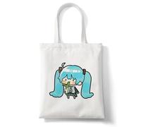 Jilijia Anime Miku Tote Bag Canvas Shoulder Bag for Girls Cartoon Character Miku Cosplay Gifts Reusable Shopping Handbag