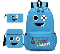 Jilijia Colorful Monster Cyan Looky Red Backpack,Anime Game Peripheral Daypack Shoulder Bag Three Pieces Student Bookbag Lunchbag Pen Bag 3Pcs Set