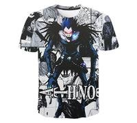 Jilijia Death Note Anime T-Shirt Anime Role Light Yagami/Ryuuku/Misa Amane 3D Cartoon Short Sleeve T Anime Game Loose Short Sleeve Top Hip Hop Top