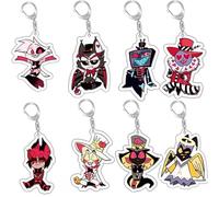 Jilijia Hazbin Hotel Acrylic KeyChain 8pcs Anime Peripheral Keychain Cartoon Figure Keychain Double-Sided Clear Keyring Bag Decoration Pendant