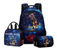 Jilijia Hazbin Hotel Backpack Anime Game Pencil Box Shoulder Bag Alastor/Angel Dust/Charlie Morningstar 3D Printed Schoolbag Laptop Bag Travel Bag 3Pcs Set