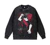 Jilijia JJK Anime Sweatshirts Gojo Satoru/Geto Suguru Pullover Vintage Washed Sweater for Men Women Adults