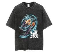Jilijia Kamado Tanjiro T-Shirt Anime Kimetsu no Yaiba Short Sleeve Vintage Washed T Shirts Hashibira Inosuke Tomioka Giyuu Cosplay Cartoon T Shirts for Men Women Teens