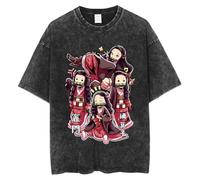 Jilijia Kamado Tanjiro T-Shirt Anime Kimetsu no Yaiba Short Sleeve Vintage Washed T Shirts Hashibira Inosuke Tomioka Giyuu Cosplay Cartoon T Shirts for Men Women Teens