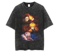 Jilijia Kamado Tanjiro T-Shirt Anime Kimetsu no Yaiba Short Sleeve Vintage Washed T Shirts Hashibira Inosuke Tomioka Giyuu Cosplay Cartoon T Shirts for Men Women Teens