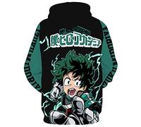 Jilijia My Hero Academia Hoodie 3D Pullover Sweatshirt Toga Himiko/Midoriya Izuku Printed Drawstring Hoodie for Adults Christmas Birthday Gifts(MHA Costume)