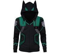 Jilijia My Hero Academia Zip-up Hoodie Midoriya Izuku Sweatshirt MHA Pullover Sweatshirt Anime Cosplay Costume for Unisex Parties Black