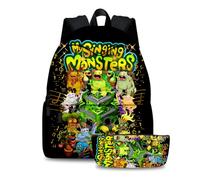 Jilijia My Singing Monsters Schoolbag Cartoon Student Bookbag Hiking Bag Daypack Pen Bag 2pcs Set For Students Gifts
