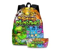 Jilijia My Singing Monsters Schoolbag Cartoon Student Bookbag Hiking Bag Daypack Pen Bag 2pcs Set for Students Gifts