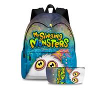 Jilijia My Singing Monsters Schoolbag Cartoon Student Bookbag Hiking Bag Daypack Pen Bag 2pcs Set For Students Gifts