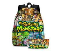 Jilijia My Singing Monsters Schoolbag Cartoon Student Bookbag Hiking Bag Daypack Pen Bag 2pcs Set For Students Gifts