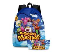 Jilijia My Singing Monsters Schoolbag Cartoon Student Bookbag Hiking Bag Daypack Pen Bag 2pcs Set for Students Gifts