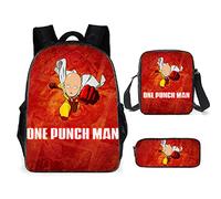 Jilijia ONE Punch Man Backpack Set Saitama/Genos Print Backpack 3-Piece Set Cartoon Laptop Backpack Lunch Bag Pencil Case Gift for Teen Boys Girls