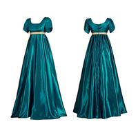 Jilijia Women's Retro Medieval Dress Satin Regency Dress Sash Victorian Long Dress Halloween Party Cosplay Costume Evening Dress
