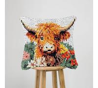 JILIP Cute Highland Cow Cattle Latch Hook Kits, 17 * 17" DIY Pillowcase Hook and Latch Kit, Needlework Cushion Cover Hand Craft Crochet Sofa Decoration (Color : B)