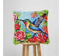 JILIP Hummingbird Latch Hook Pillow Kit for Adults DIY Needlework Pillowcas Hook and Latch Kit, Yarn Needle Craft Handmade Cushion with Printe 17 * 17"