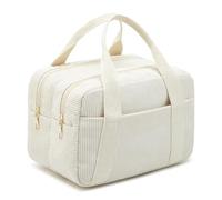 Jiliyote Cosmetic Bag Women's Corduroy Toiletry Bag with Division and Handle | Travel Toiletry Bag Organiser for Holidays, On the Go and Everyday Use, beige, 26cm x 18cm x 16 cm, Toiletry bag