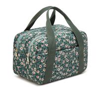 Jiliyote Cosmetic Bag Women's Corduroy Toiletry Bag with Division and Handle | Travel Toiletry Bag Organiser for Holidays, On the Go and Everyday Use, Green with floral, 26cm x 18cm x 16 cm, Toiletry