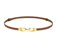 JILLICK Black Belt with Gold Clasp, Flexible Stretch Waist Strap for Dresses Jeans Skirts Adjustable Faux Leather Thin Skinny Belt Women Ladies, Elastic Corset Chain Plus Size Wide Fashion (Camel)