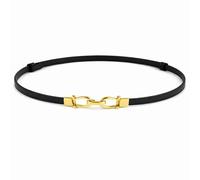 JILLICK Black Belt with Gold Clasp, Flexible Stretch Waist Strap for Dresses Jeans Skirts Adjustable Faux Leather Thin Skinny Belt Women Ladies, Elastic Corset Chain Plus Size Wide Fashion (Black)