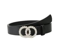 JILLICK Black Women’s Belt with a Double-Ring Gold Buckle and Durable Faux Leather Design,Offering an Adjustable Comfortable Fit for Dresses Jeans and High-Waist Outfits with a Chic Modern Touch