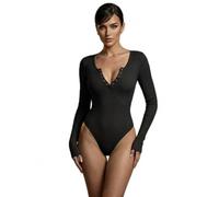 JILLICK Deep V-Neck Wrap Front Bodysuit With Snap Fasteners & Thong Back - Slim-Fit Black Leotard Top For Everyday Wear Weddings & Party Outfits Short Sleeves & Form-Fitting Silhouette
