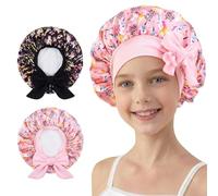 JILLICK Kids Satin Unicorn Sleep Bonnet for Curly Hair Protection, Soft Double-Layer Adjustable Night Cap with Wide Elastic Band for Girls, Toddlers, No-Slip Fit, Frizz And Tangle