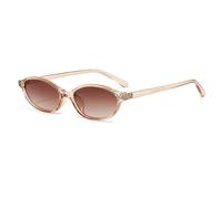 JILLICK Narrow Oval Sunglasses for Women, UV400 Protection, Lightweight Full Frame Retro Sunglasses for Small Faces, Slim Temples, Vintage Fashion Eyewear (Transparent Champagne/Brown Gradient)