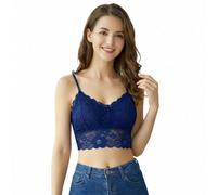 JILLICK Navy Blue Floral Lace Camisole Vest with Adjustable Straps and Padded Cups - Soft Stretch Fit for Women, Elegant Sweetheart Neckline, Scalloped Hemline for Daily Wear and Layering