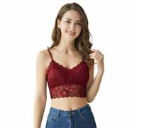 JILLICK Red Lace Camisole Top with Delicate Floral Embroidery and Underwire Support - Adjustable Straps Bralette for Women, UK Sizes, Wire-Free Comfort for Daily Wear, Layering and Sheer Elegance