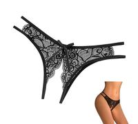 JILLICK Romantic Lace French Knickers Hollow Out Panties - Womens Micro Bikini Thongs Sheer G String Crotchless Lingerie Set, Waist Cut-Out Fit for Couples Date & Private Festive Nights Black