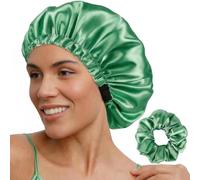 JILLICK Satin & Silk Sleep Bonnet For Hair Protection & Moisture Retention - Adjustable Double-Layer Bonnet With Matching Scrunchie For Women, Curly, Coily & Colour-Treated Hair, Smooth Soft Fabric