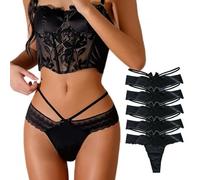 JILLICK Silky Soft Lace Thongs for Women Ultra Seamless Comfort Cotton Underwear Multipack - Elegant Bow Detail Panty Set Back Brazilian Panties Ladies Knickers Briefs Hipster Daily Wear Date Nights