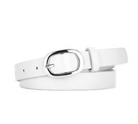 JILLICK Sl lack Women's Faux Leather Belt with Minimalist Oval Metal Buckle - Adjustable Thin Skinny Waist Belt for Dresses, Jeans, High-Waist Outfits, Fashion Ladies Daily Wear
