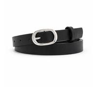JILLICK Sl lack Women's Faux Leather Belt with Minimalist Oval Metal Buckle - Adjustable Thin Skinny Waist Belt for Dresses, Jeans, High-Waist Outfits, Fashion Ladies Daily Wear (Black)