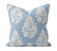 Jillien Harbor "The Hazel Bright Blue White Floral Pillow Cover Grandmillennial Home Decor Blockprint Pillow Cover 20" x 20"