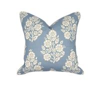 Jillien Harbor "The Hazel Bright Blue White Floral Pillow Cover Grandmillennial Home Decor Blockprint Pillow Cover 20" x 20"