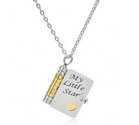 JILLIOPER 1 Piece My Little StarDaughter Book Necklace for Daughter, Flip-Open Pendant with 6 Engraved Pages, Titanium Steel, Daughter Necklace from Mum,Gift for Birthday, Christmas, Eng